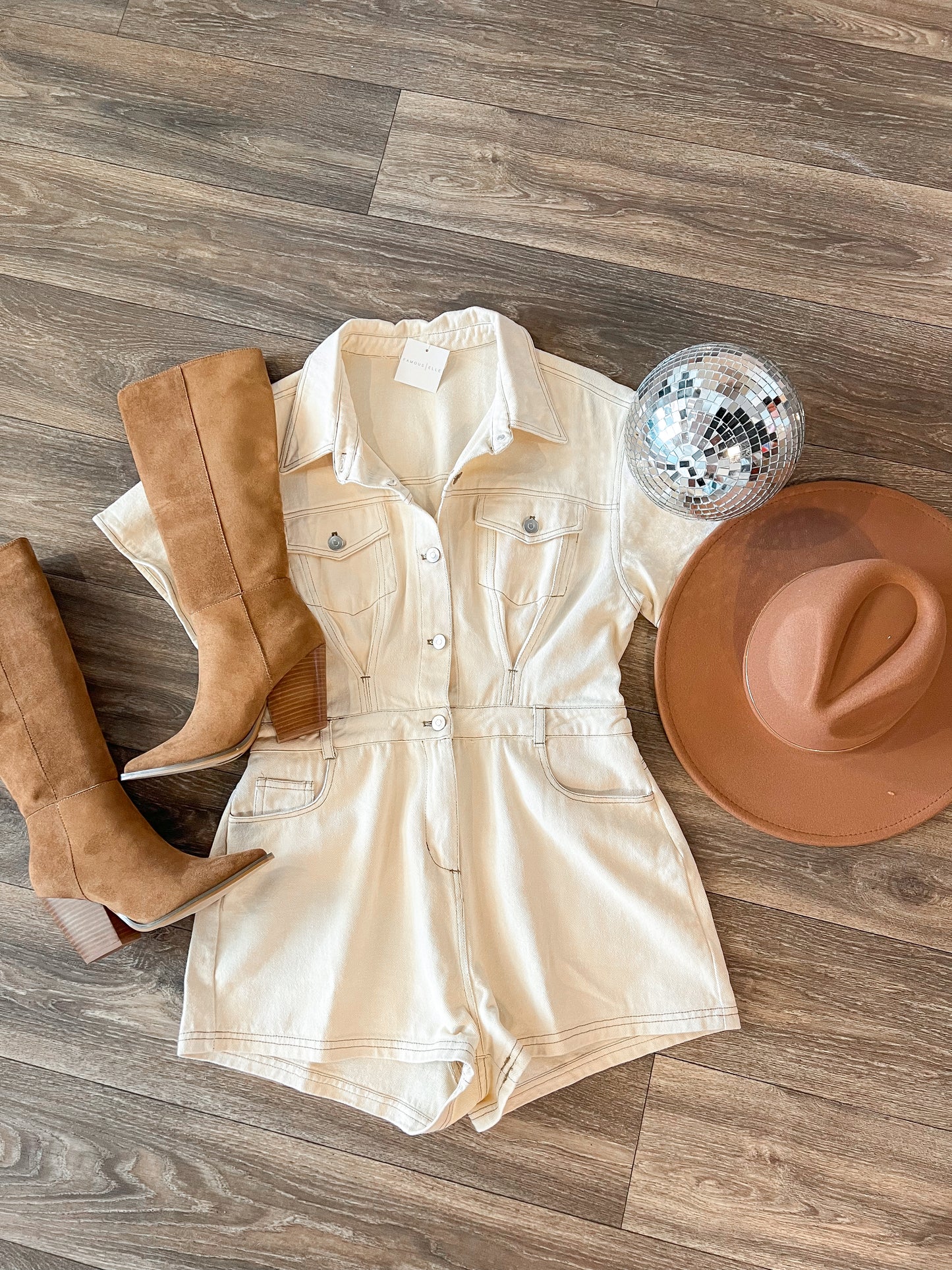Ivory Denim Romper
