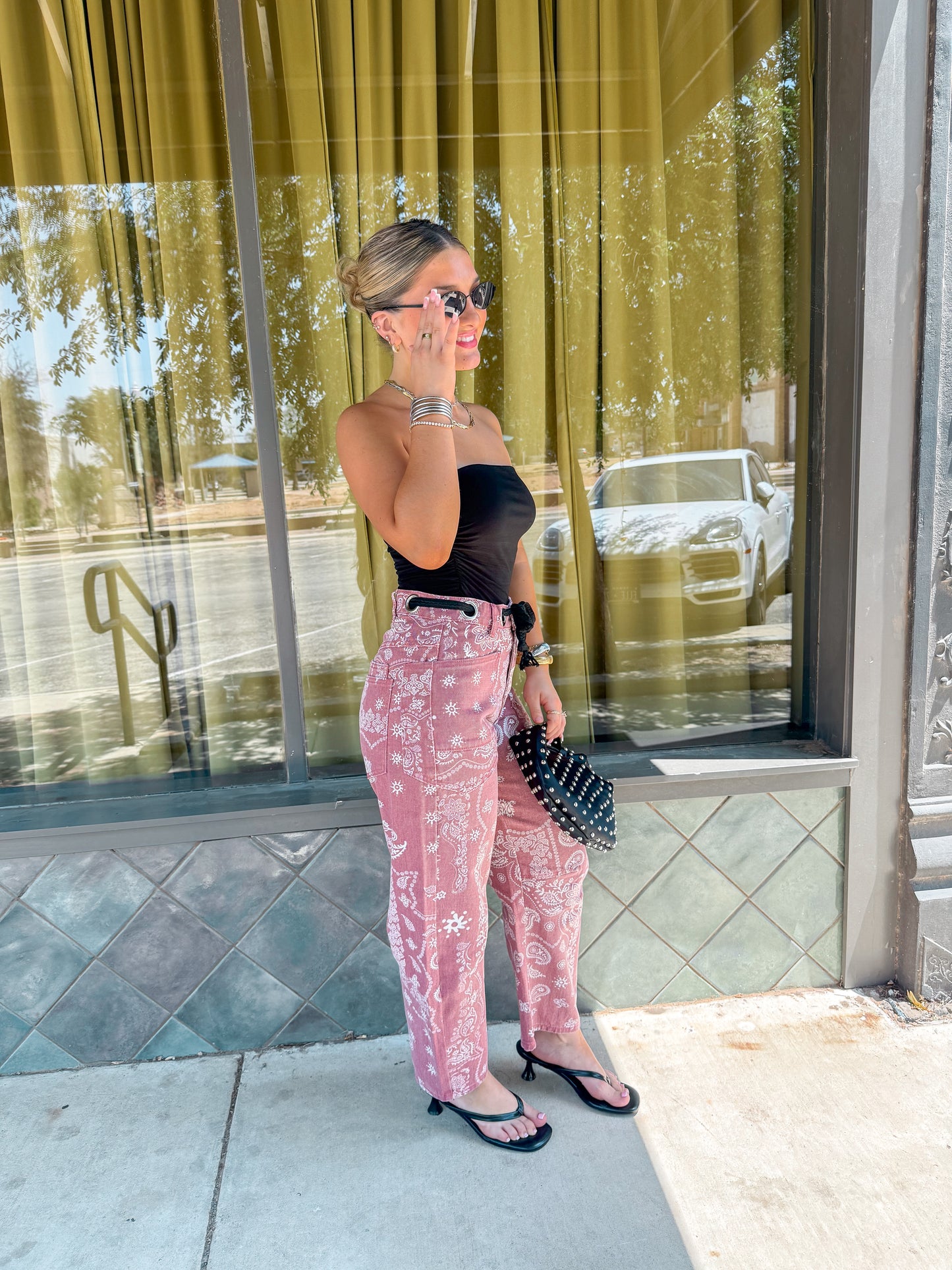 Pink Paisley Barrel Jeans