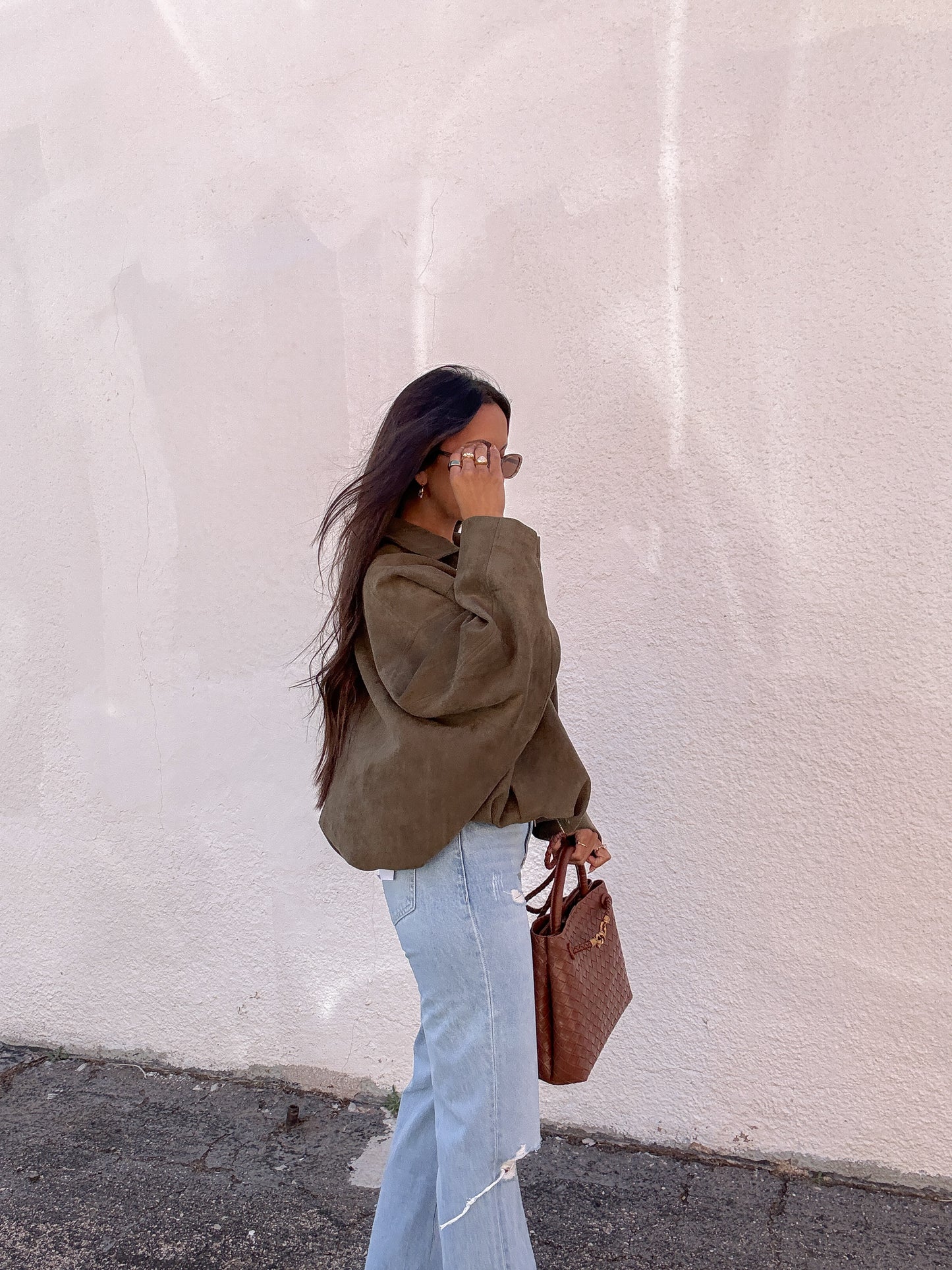 Olive Suede Bomber Jacket