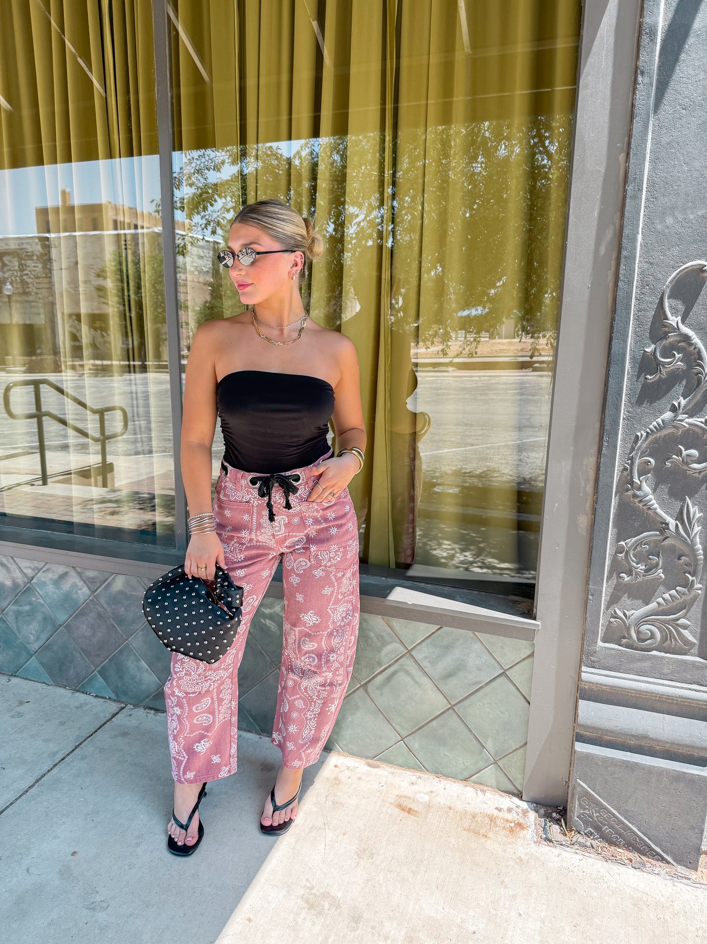 Pink Paisley Barrel Jeans