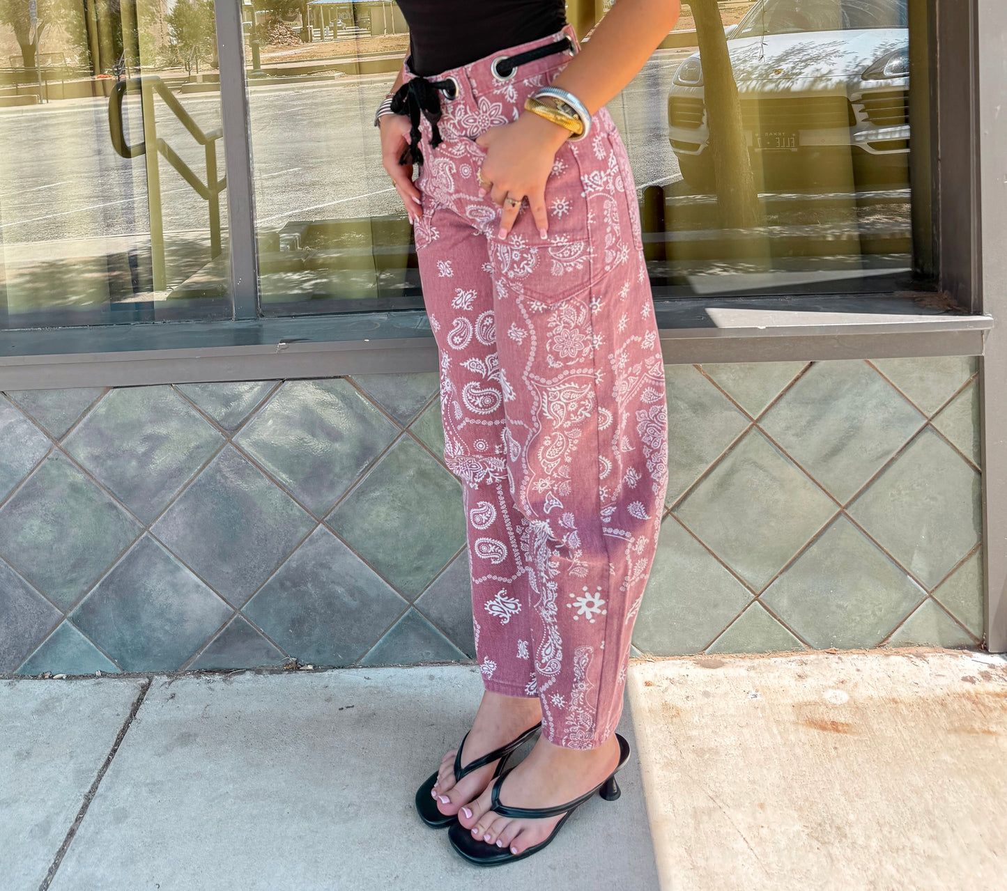 Pink Paisley Barrel Jeans