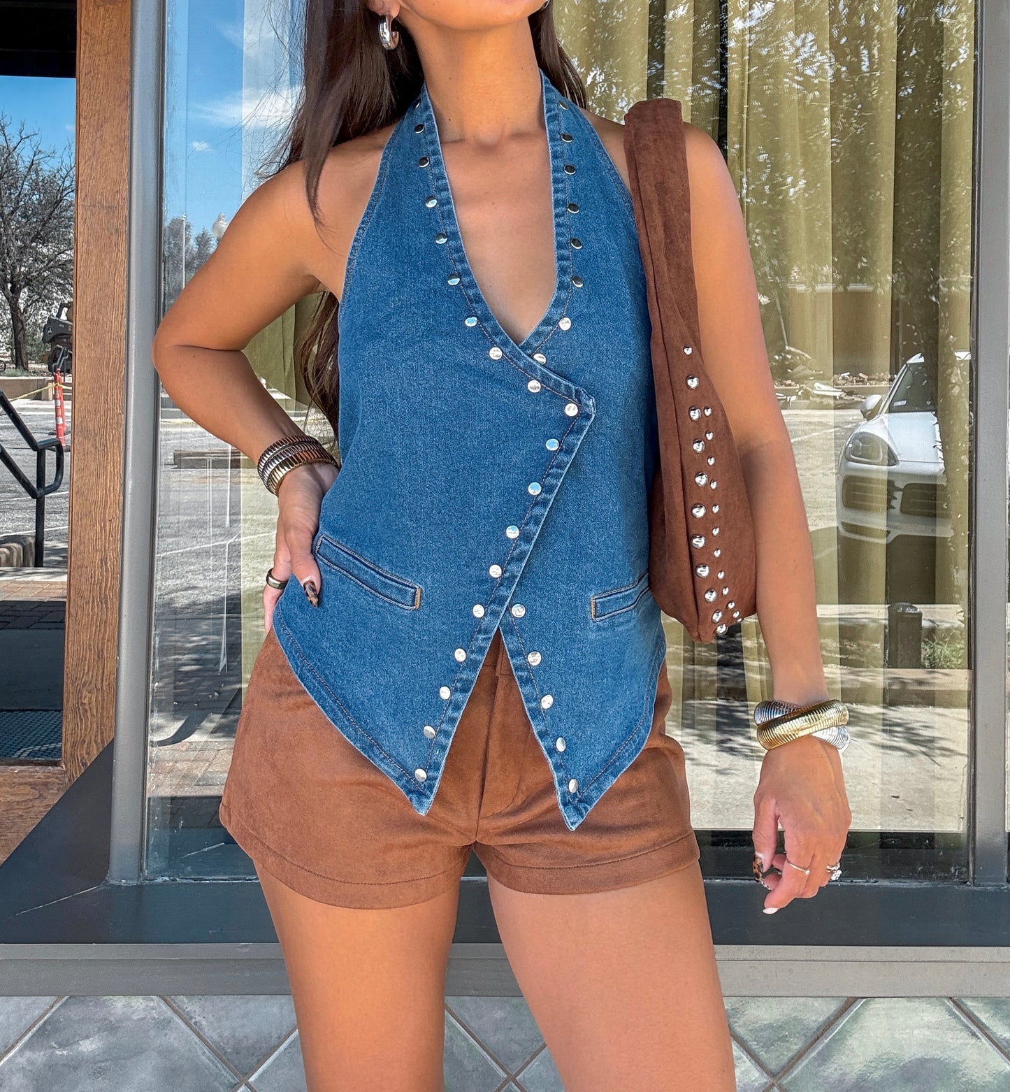 Stud Denim Top