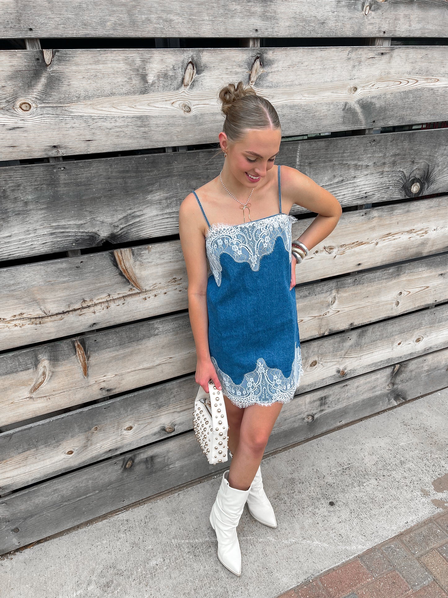 Lace Denim Dress