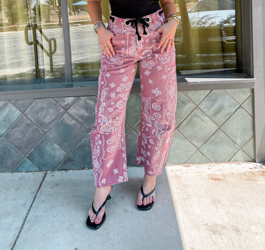 Pink Paisley Barrel Jeans