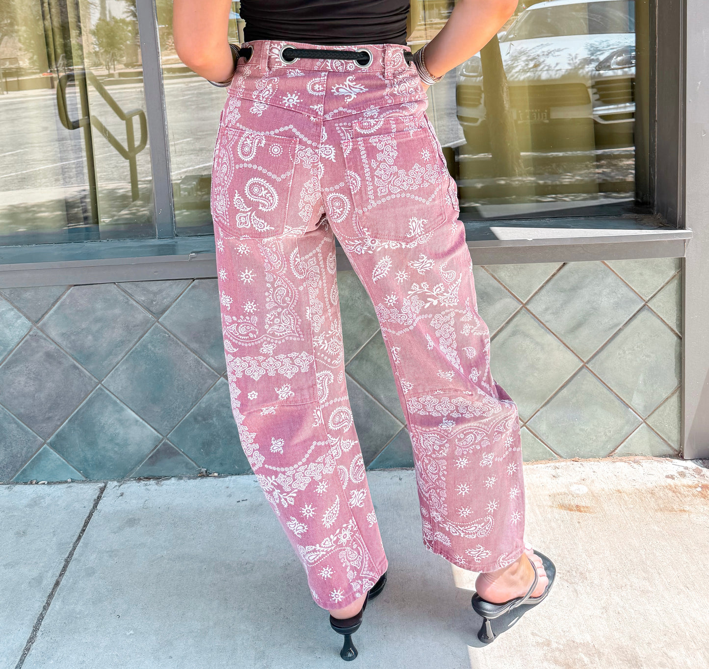Pink Paisley Barrel Jeans